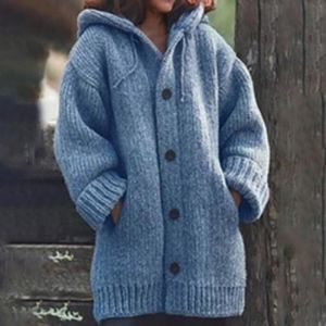 New Fashion Autumn Coat Knit Hooded Sweater Winter Coats For Women Button Cardigan Jackets for Women Casacos De Inverno Feminino