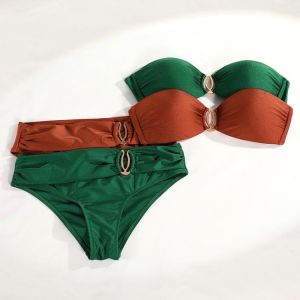 Rinabe Push Up Bikini Women Swimsuit Female Bandeau Bikini Set Bathing Suit Women Swimwear Solid Biquini Sexy Bikinis 2022