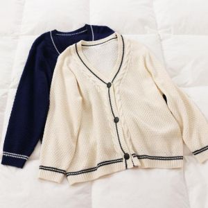 2020 autumn winter Women Knitted Cropped Cardigan Sweater Female plus size Coat V Neck Single Breasted Korean loose outwear Q147