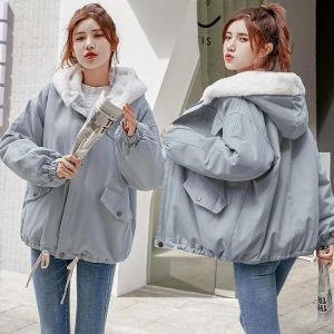 Hooded Cotton Padded Jacket Women's Short Jacket Winter Plush Thickened 2021 Korean New Loose Parker Women's Oversized J