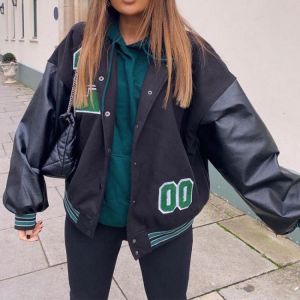 New Womens Bomber Jacket Hip Hop Style Coat  Baseball Uniform Fashion Retro Clothes Streetwear Oversized Jackets Women Winter