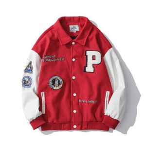 American Y2K retro streetwear letter flocking embroidery red baseball uniform bomber jacket female 2021 new winter couple jacket