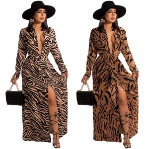 Zoctuo Womens Dress Long Sleeve Elegant Casual Dresses Shirt  Lace Up Deep V Neck Sexy Clothing Club Party Wear Maxi Vestidos