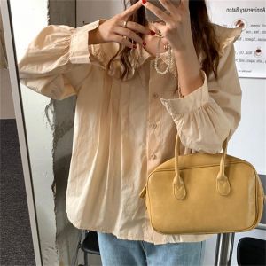Alien Kitty Girls Office Lady Shirts Loose Autumn Retro Ruffles Peter Pan Collar 2021 New All Match Elegant Sweet Women Tops