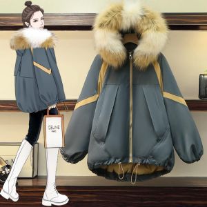 Large Women's Parker Down Jacket 2021 New Winter Medium and Long Thickened Warm and Windproof Jacket Coat Fox Hair Hat M ~4XL