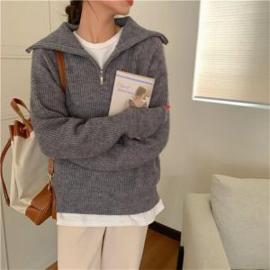 Alien Kitty Hot Lapel Chic Pullover Femme Jumpers Office Lady 2021 Outwear Loose Streetwear Soft Casual Warm Autumn Sweaters