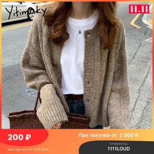 Yitimoky Cardigan Women Sweater Solid Korean Outwears Single Breasted Knitted Spring Autumn 2021 Clothes Long Sleeve Fashion Top