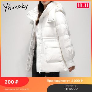 Yitimoky Winter Woman Jacket Fashion Hooded Stand Collar Cotton Coat Warm Outwear 2021 Korean Style Female Puffer Solid Clothing