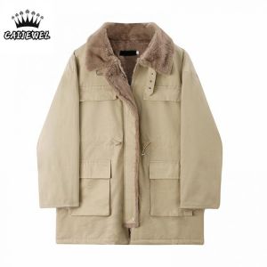 Cashmere Women Jacket Winter Streetwear Chic Design Fashion Baggy Casual Thickening Warm Boutique Ladies Wool Liner Parker Coat