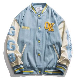 Street hip-hop letters embroidered jackets coat women's Y2K trend baseball uniform lovers plus size casual loose jacket Unise