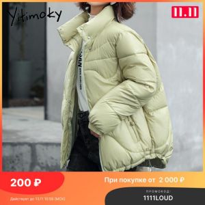 Yitimoky Winter New Woman Jacket Fashion Cotton Short Coat Warm Stand Collar Outwear Pockets Female Puffer Casual Solid Clothing