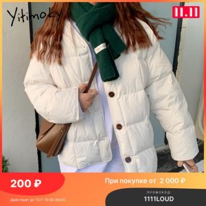 Yitimoky Beige Short Jacket 2021 Winter Slim Woman Cotton Coat Fashion Warm Outwear Female Puffer Single Breasted Korean Clothe