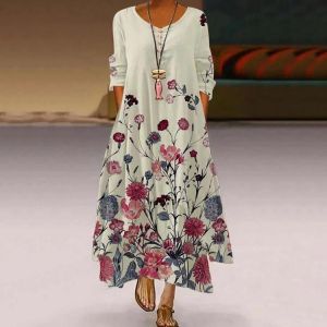 2021 New Hillsionly Plus Size Women Summer Dress Long Sleeve Casual Women's Long Dresses Floral Print Maxi Dress For Women 20