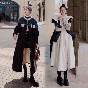 Winter Women's Coat Korean Loose Long Over-knee Pu Leather Black Rabbit Fur Thickening Casual Windproof Pie To Overcome Jacke