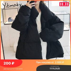 Yitimoky Jacket Woman White New Cotton Coat Loose Warm Parkas Stand Collar Single Breasted Fashion Long Outwear Female Clothe