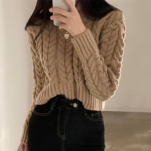 Alien Kitty O-neck Loose Women Knitted Pullovers Tops 2021New  Autumn Winter Full Sleeve Ladies Solid Short Sweaters Jumpers