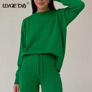 Knitted Sweater Women's Suit Loose Casual Pullover Wide Leg Pants Set Woman 2 pieces Suits Female 2021 Winter Ladies Sets