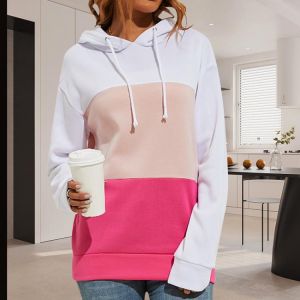 2021 Autumn Winter Multi Panel Hoodies New Fashion Women's Long Sleeve Hoodie Warm Plush Hooded Sweatshirt Casual Coat Plus S