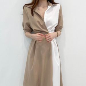 Korean Chic Dresses Summer Light Luxury Design Sense Of Fashion Splicing Contrast Polo Collar Shirt Dress Women's Dress