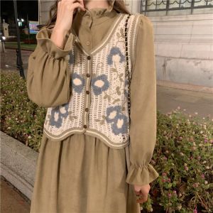 One Piece Dress  Early Spring Autumn 2021 New  Button Midi Dresses French Small Temperament Two Piece Set Women's Dress