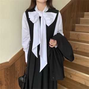Alien Kitty Office Wear High Street Three Pieces Sets Bow New Casual Shirts Cotton Loose Bottoms 2021 High Waist Slim Long Dress