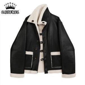 Cashmere Fur Coat Women's Winter Korean Fashion Long Sleeves Sense of Design Baggy Lamb Leather Ladies Jacket Thick Coat Clot