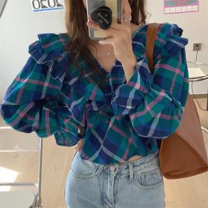 Alien Kitty 2020 New Arrival Retro Early Autumn Gental Blouses V-Neck Fashion Long Sleeves Ruffles Stylish Elegance Women Shirts