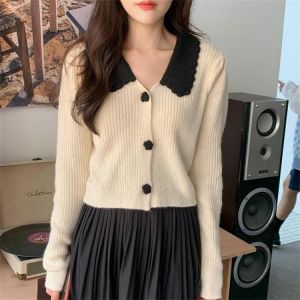Alien Kitty Cute Hook Flowers Knitted Sweaters Femme 2021 Single Breasted Gentle Warm Sweet Cardigans Autumn OL Women Coats