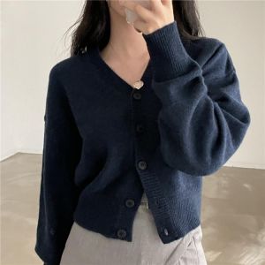 HziriP Solid V-Neck Cardigan Korean 2021 Autumn Winter Single-Breasted Batwing Sleeve Knitted Sweater Casual Fashion Elegant