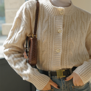 Women Cardigan Sweater 2021 Autumn Winter Female Short Coat Knitted Solid O-neck Loose Elegant Office Lady Casual All Match Tops