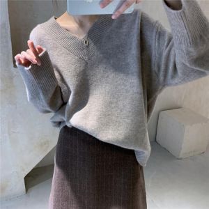 Cmaz Women's Korean-style Idle Style V-neck Sweater Loose Slimming Chic