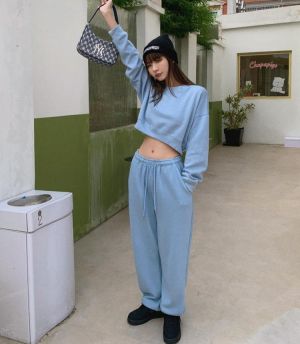 Women Korean Style Hoodied Sweatpants Suit Autumn 2021 Fashion Jogger Sweatshirt Set High Waist Streetwear Loose Casual Trouser