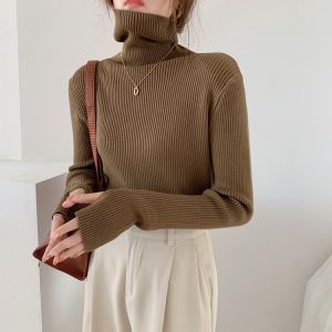 Women Casual Warm Turtleneck Sweaters 2021 Autumn Winter Skinny Full Sleeve Ladies Knitted Pullovers Female Tops