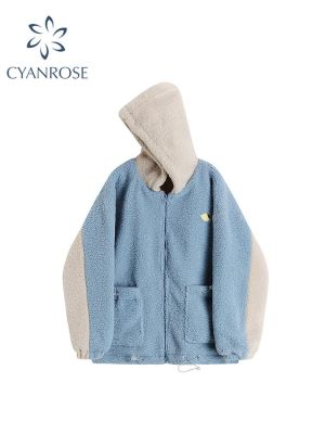 Autumn Lamb Wool Cotton Padded Coats Outwear Women Warm Thickened Patchwork Zippers Pockets Female Loose Sweet Cute Teddy Coats