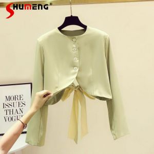 Fall Backless Lace Up Green Suit Jacket for Women Autumn Clothing 2021 New Women's Temperament Wild Long Sleeve Office Coats