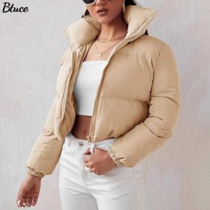 Women Thick Warm Parkas Solid Zipper Winter Cotton Coat Female Fashion Casual Streetwear Long Sleeve Stand Collar Tops Coat
