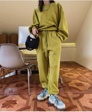 Women's Pullover Casual Sport Tracksuits Autumn Winter Long Loose Hoodies Sweatshirt Elastic Waist Sweatpants Harajuku Clothe