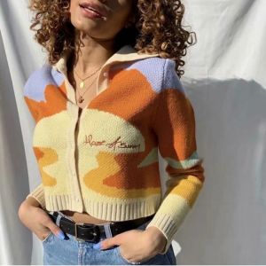 Floral Print Short Knitted Sweater Women Autumn Chic House Lady Of Fashion Sunny Single Breasted Loose Cardigans Femme