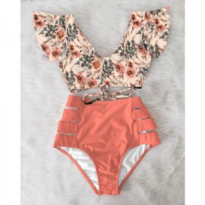 High Waist Ruffled Sexy Bikini Set 2020 Flounce Biquini Swimwear Women Two Pieces Swimsuit Floral Beachwear V-Neck Bathing Suit