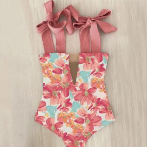 One Piece Swimsuit 2021 New Cute Swimwear Women Bow Swimwear Hollow Out Bathing Suit Back crisscross Monokini Swim