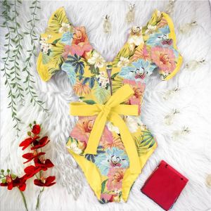 2021 Sexy One Piece Swimsuit Women Swimwear Push Up Monokini Ruffle Swim Suit Bathing Suit Summer Beach Wear Female