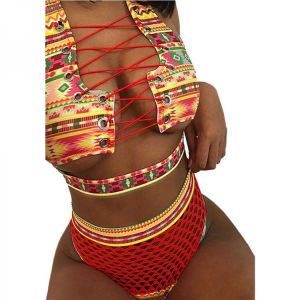 Bikini Swimsuit Sexy Bandeau Push Up New African Print Thong Lace Up Swimwear Biquini Bathing Suit Women 2 Pieces Bikinis Set