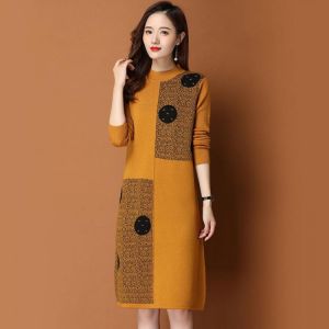 Sweater Dresses Women's Knitted Dress For Spring Autumn 2021 New Half Turtleneck Pullover Loose Thicken Warm Bottom Clothing
