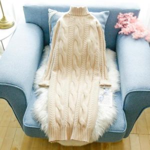 2021 new sweater dress winter fashion loose pullover y2k high neck mid-length net red twist bottoming shirt women  vintage