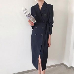 HziriP 2021 Slim OL Fashion Chic Notched Minimalist High Waist Korean Office Lady Brief Dress Women Elegant OL Work Wear Dresses