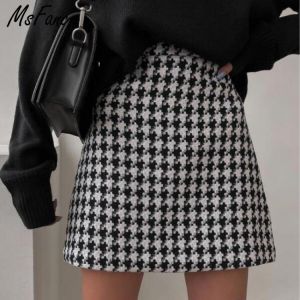 Msfancy Plaid Mini Skirt Women Black White Fashion Official Faldas 2021 Mujer Korean Style High Waist Short Jupe