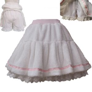 Adult Women Winter Warm Fleece Mini Pleated Pant Skirt Band Waist White Sweet Cute Lolita Skirt Costume For Lady & Preppy Girl