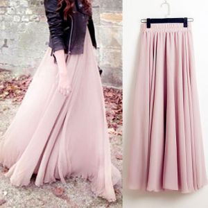 2021 Bohemia Long Skirts Women Stretch High Waist Solid Chiffon A-Line Skirt Casual Pleated Maxi Skirt Faldas Saias Streetwear