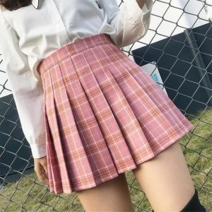 FESTY KARY Fashion 2021 Summer Women Skirts Korean Cute Style Plaid Skirts for Girls High Waist School Pleated Mini Skirts Women