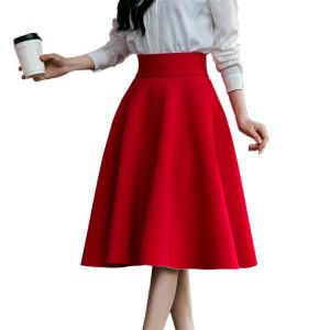 5XL Plus Size Skirt High Waisted Skirts Womens White Knee Length Bottoms Pleated Skirt Saia Midi Pink Black Red Blue 2019